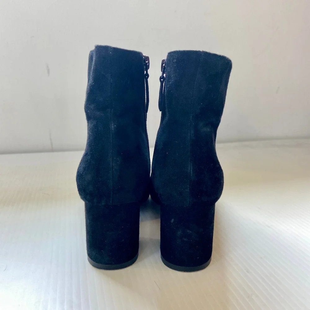 J Crew Hadley Suede Leather Block Heel Ankle Boot Black Womens 8